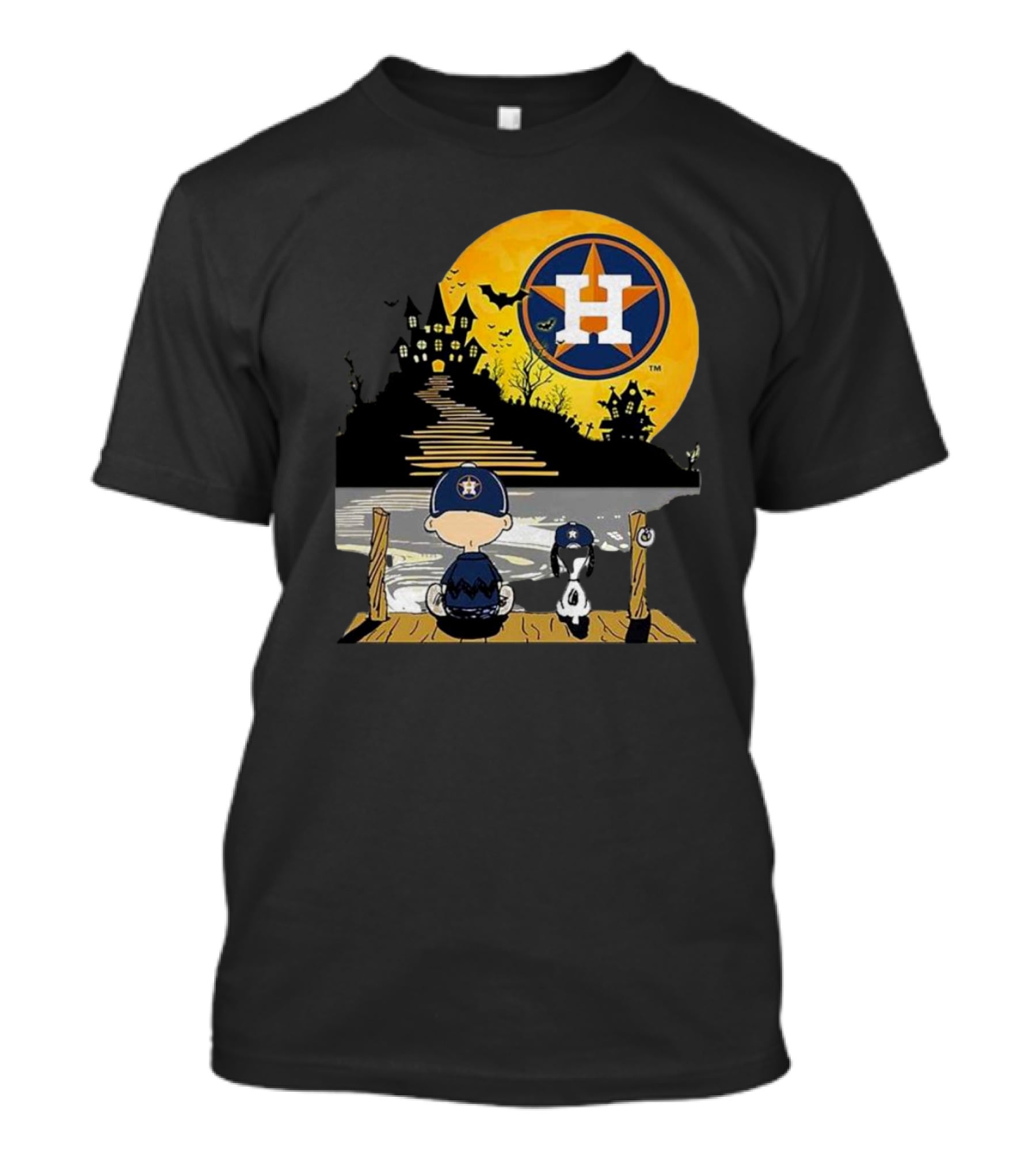 Snoopy Charlie Brown Houston Astros Halloween Moon Scene T-Shirt