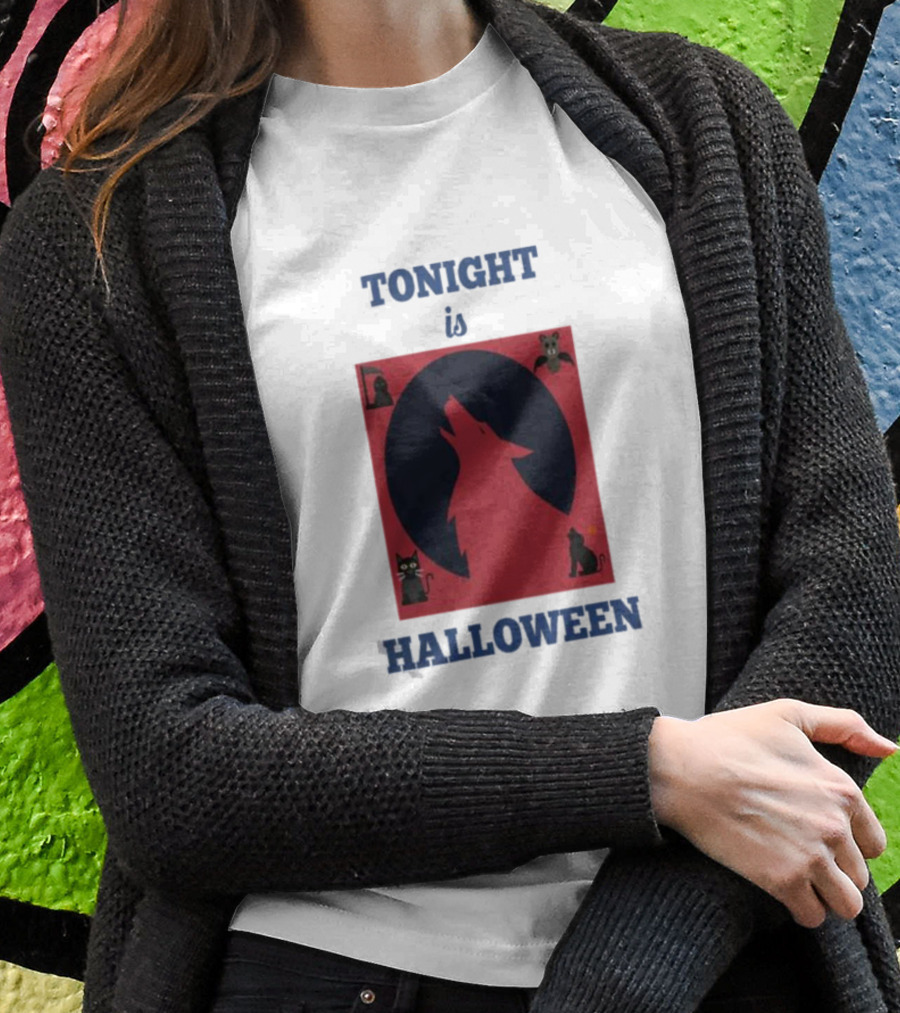 Tonight Is Halloween Dark Wolf Cats Bats Moon T-Shirt