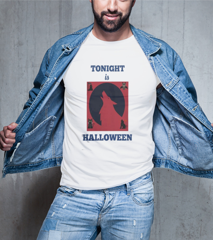 Tonight Is Halloween Dark Wolf Cats Bats Moon T-Shirt