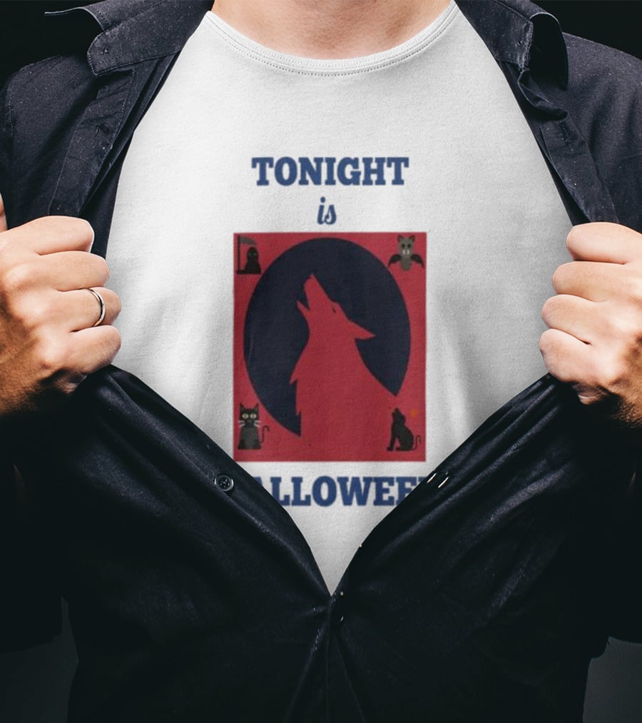 Tonight Is Halloween Dark Wolf Cats Bats Moon T-Shirt