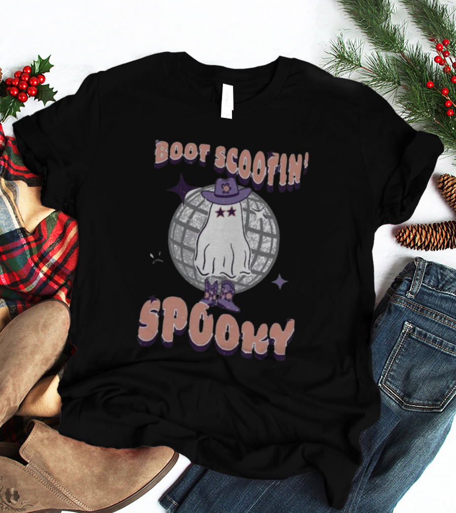 Boot Scootin’ Spooky Ghost With Cowboy Hat And Disco Ball T-Shirt