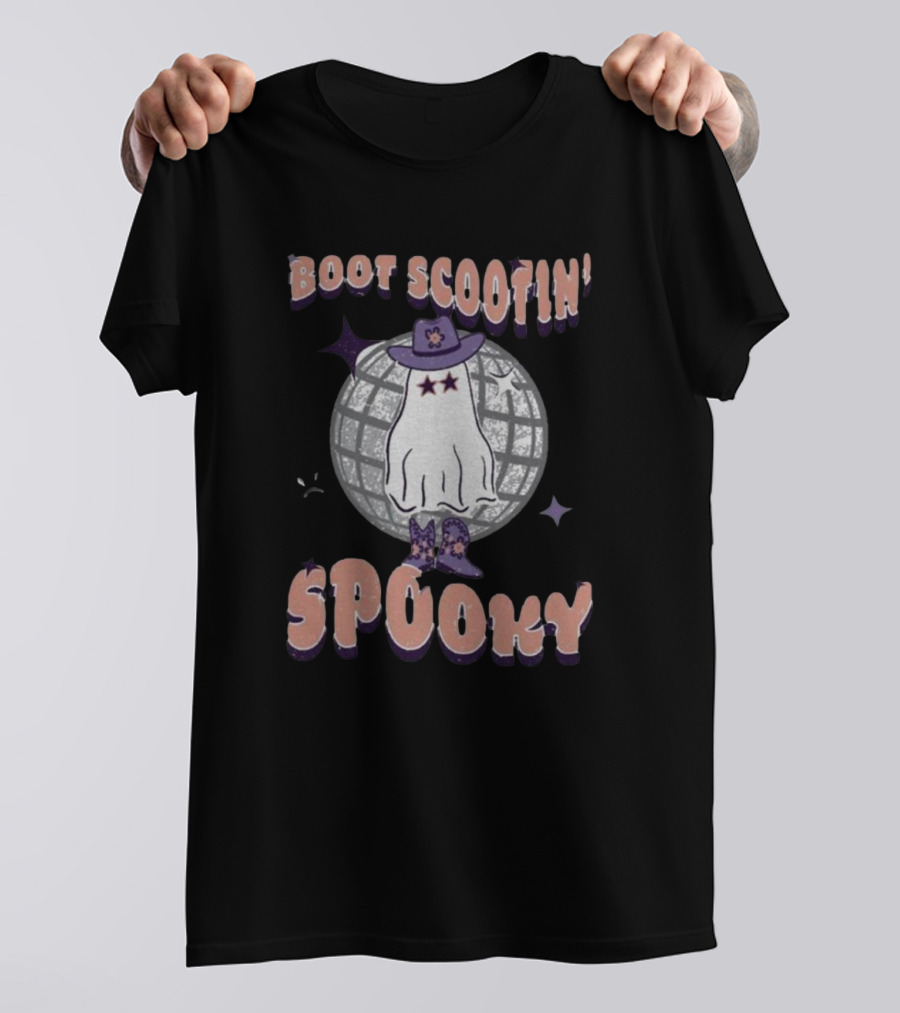 Boot Scootin’ Spooky Ghost With Cowboy Hat And Disco Ball T-Shirt