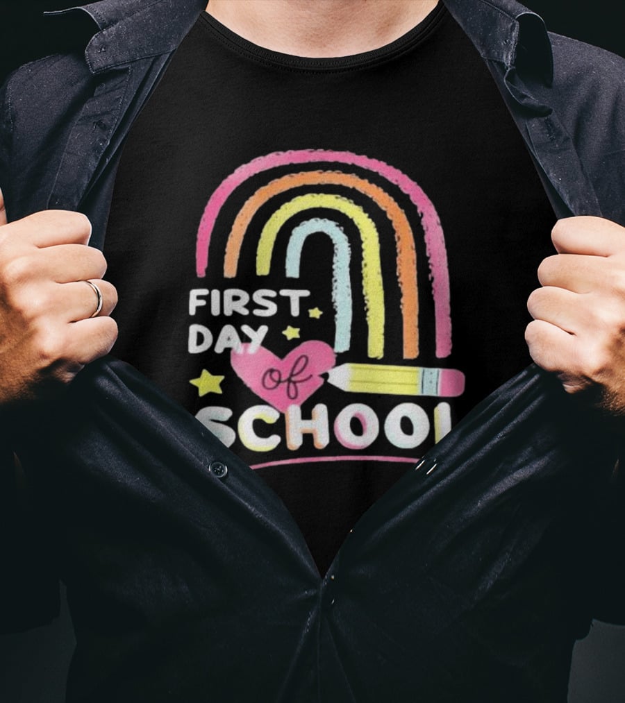 First Day Of School Rainbow Heart Pencil T-Shirt