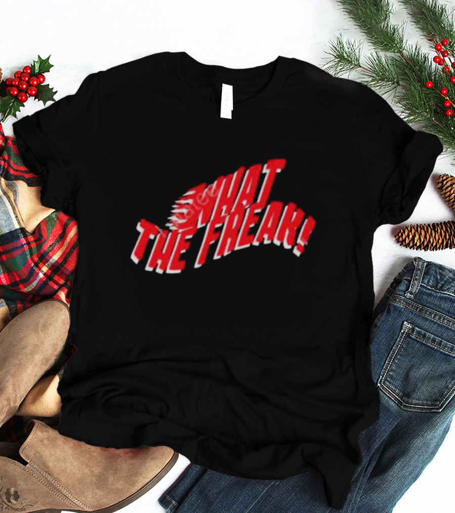 Keemokazi What The Freak Wavy Red Text With Swirl T-Shirt