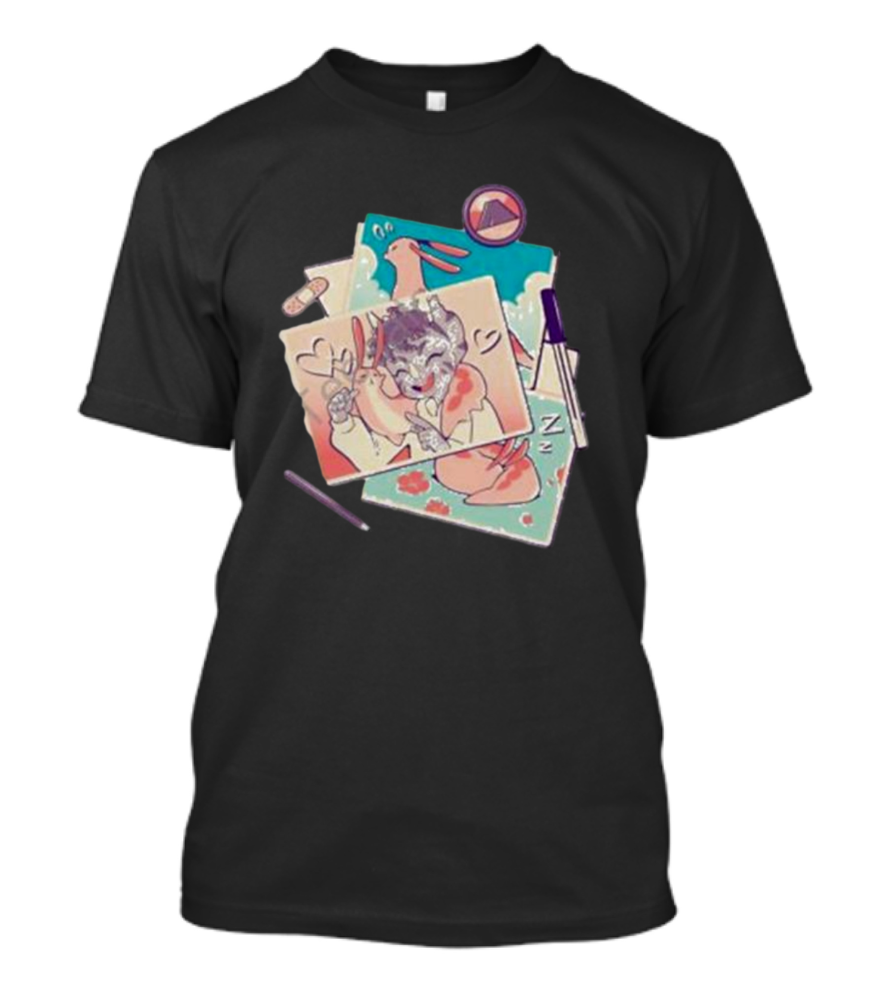 Mango Memories Pastel Rabbit Drawings With Heart And Zz Motif T-Shirt