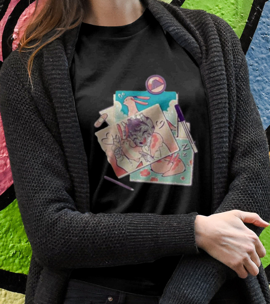 Mango Memories Pastel Rabbit Drawings With Heart And Zz Motif T-Shirt