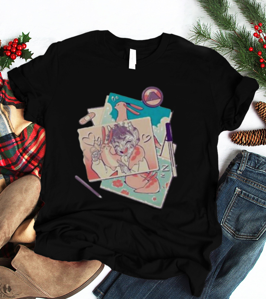 Mango Memories Pastel Rabbit Drawings With Heart And Zz Motif T-Shirt