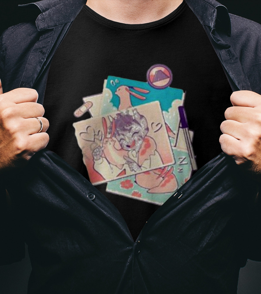 Mango Memories Pastel Rabbit Drawings With Heart And Zz Motif T-Shirt