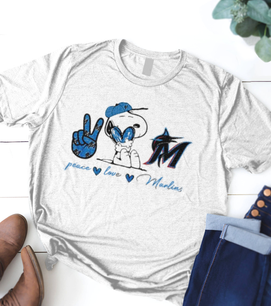 Peace Love Miami Marlins Snoopy T-Shirt