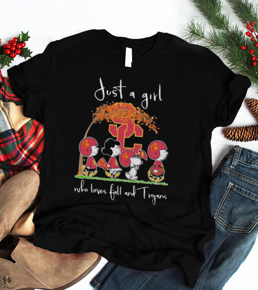 Just A Girl Who Loves Fall And Trojans Peanuts Characters SC T-Shirt