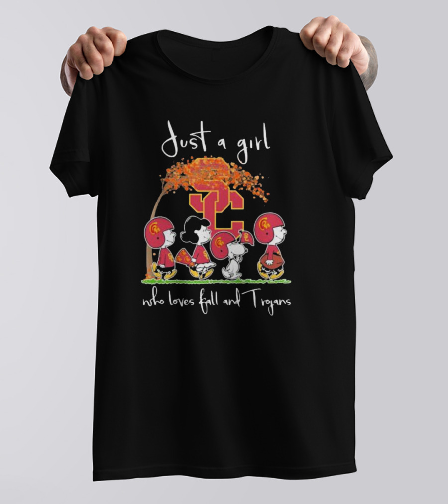Just A Girl Who Loves Fall And Trojans Peanuts Characters SC T-Shirt