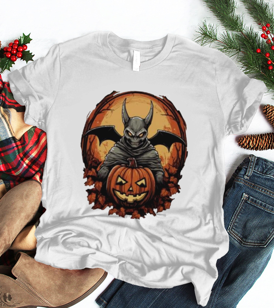 Bat Devil Pumpkin Halloween Moon Shadows T-Shirt