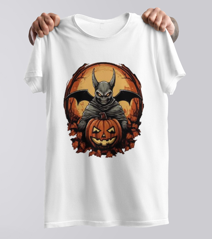 Bat Devil Pumpkin Halloween Moon Shadows T-Shirt