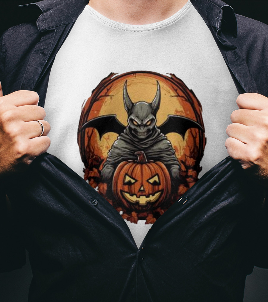 Bat Devil Pumpkin Halloween Moon Shadows T-Shirt