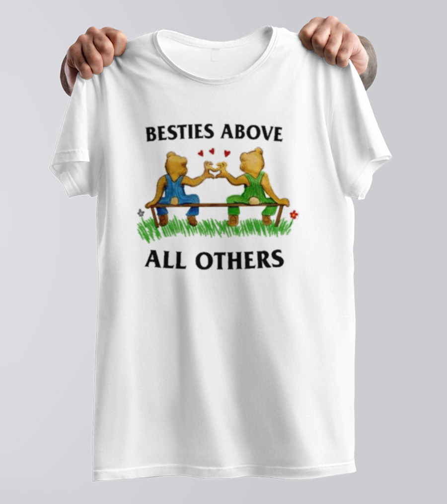 Besties Above All Others Fist Bump Bears On A Bench T-Shirt