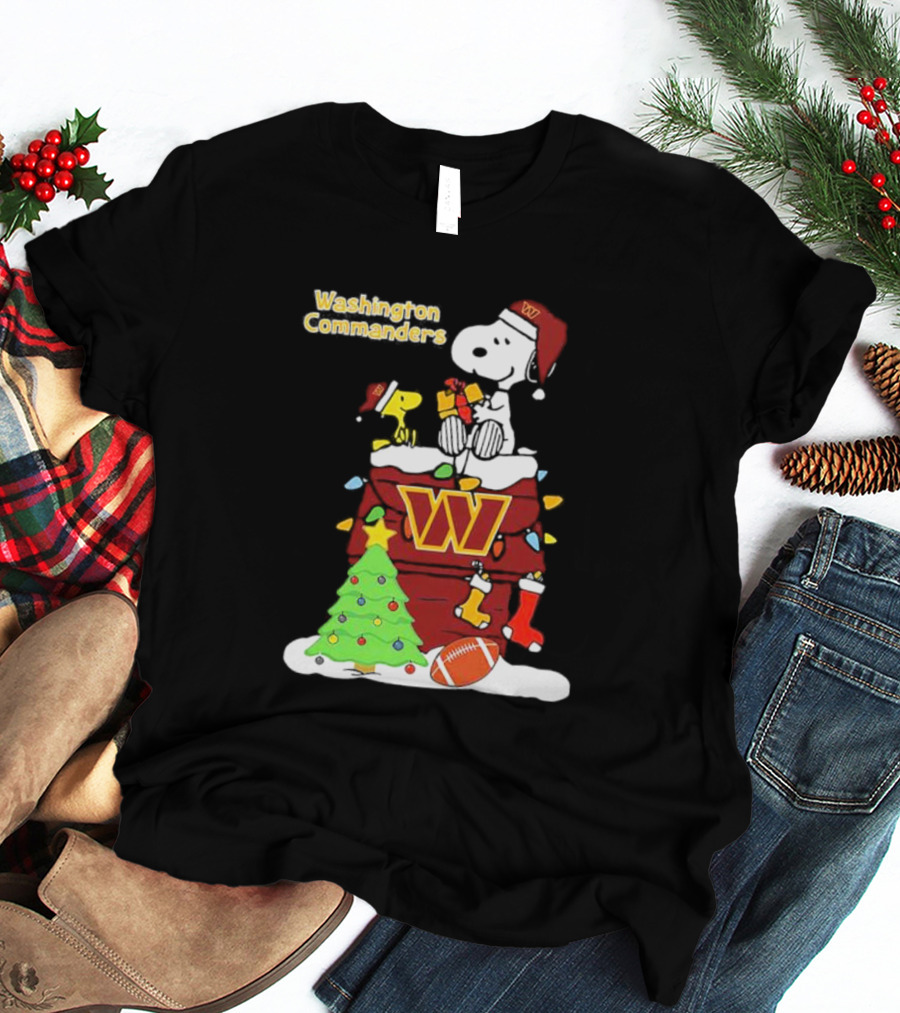 Washington Commanders Christmas Snoopy Chimney Festive Scene T-Shirt