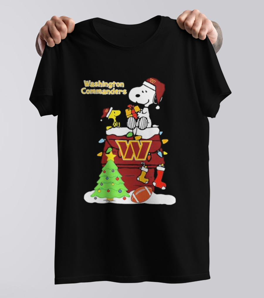 Washington Commanders Christmas Snoopy Chimney Festive Scene T-Shirt