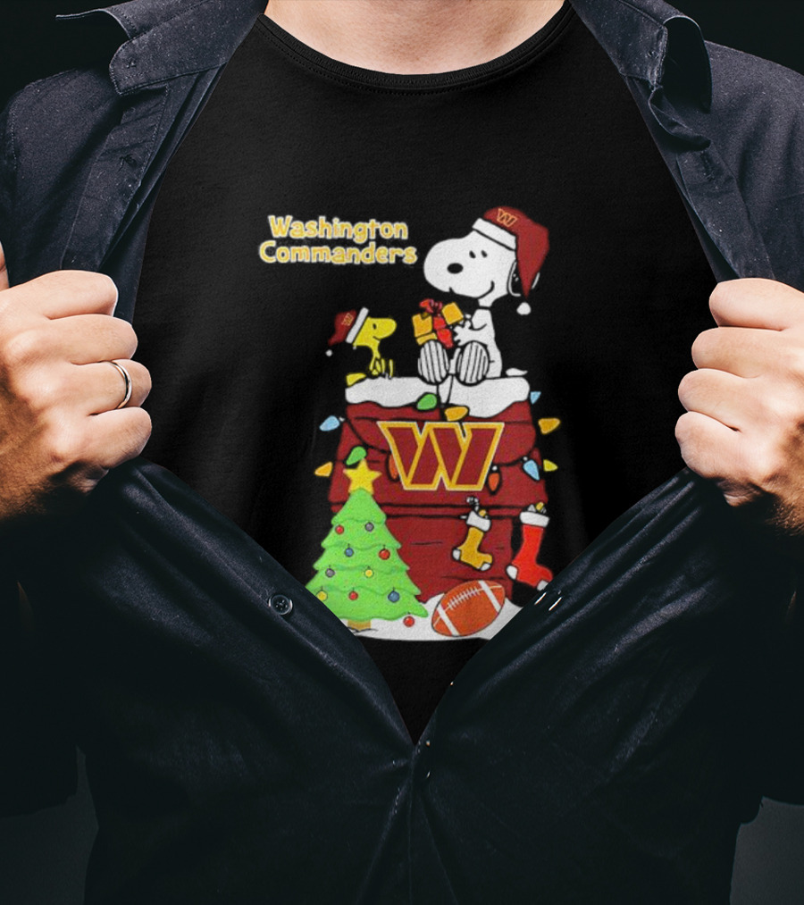 Washington Commanders Christmas Snoopy Chimney Festive Scene T-Shirt