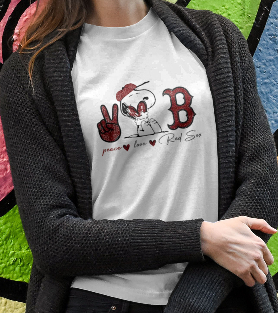 Peace Love Red Sox Snoopy Boston B T-Shirt