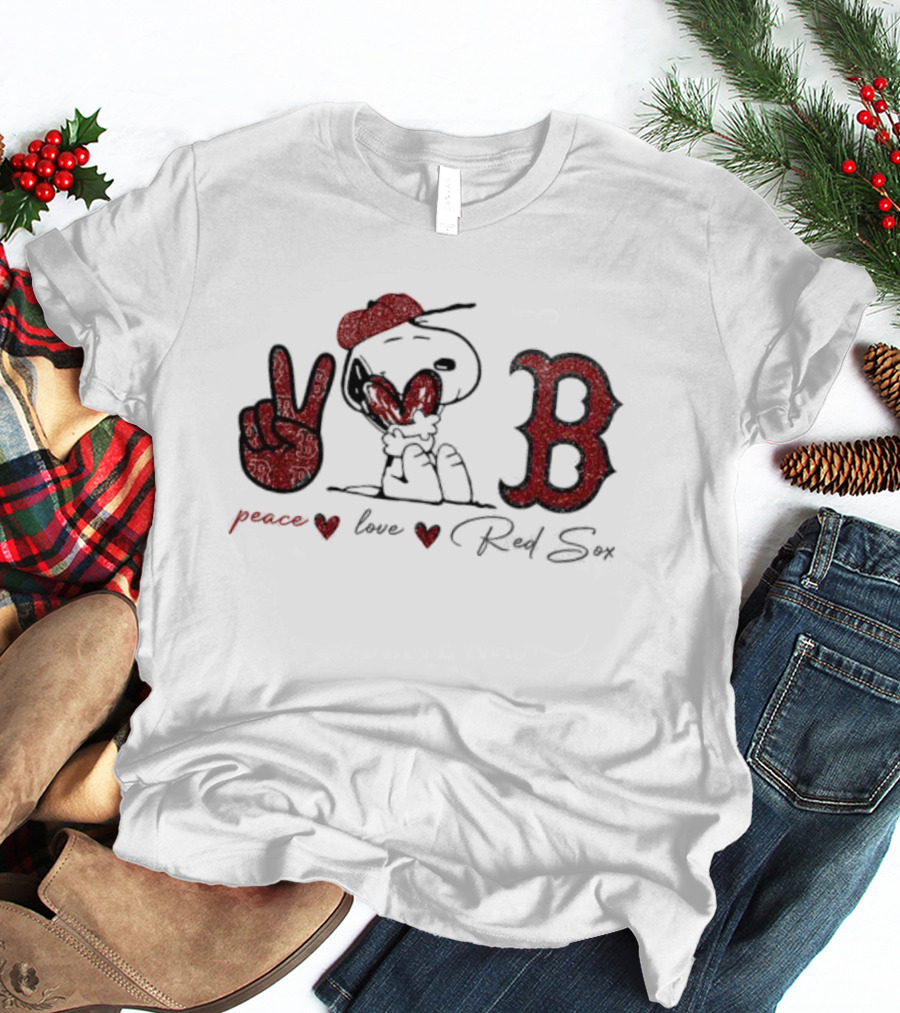 Peace Love Red Sox Snoopy Boston B T-Shirt