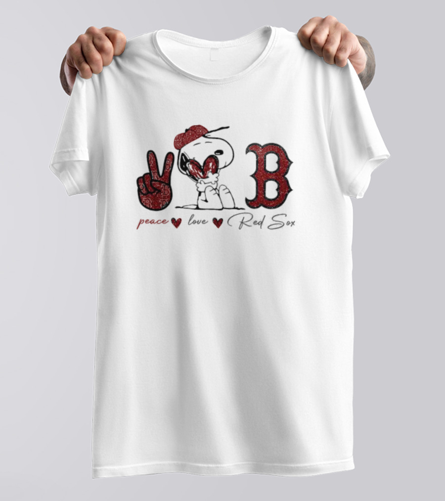 Peace Love Red Sox Snoopy Boston B T-Shirt