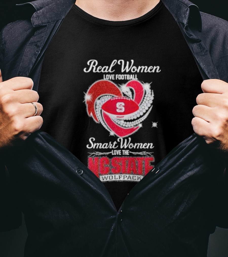 Real Women Love Football Smart Women Love The NC State Wolfpack Diamond Heart T-Shirt