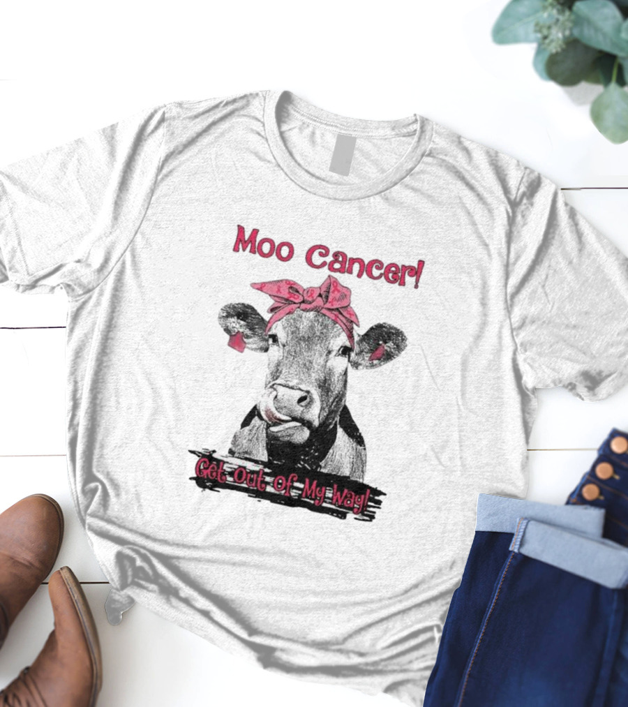 Moo Cancer Get Out Of My Way Pink Bandana Cow T-Shirt