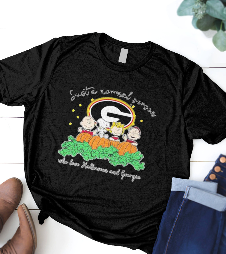 Just A Normal Person Who Love Halloween And Georgia With Peanuts Characters And Georgia Bulldogs T-Shirt