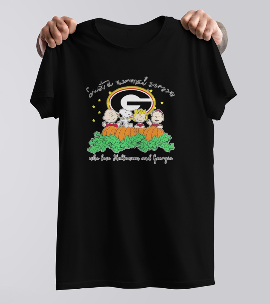 Just A Normal Person Who Love Halloween And Georgia With Peanuts Characters And Georgia Bulldogs T-Shirt
