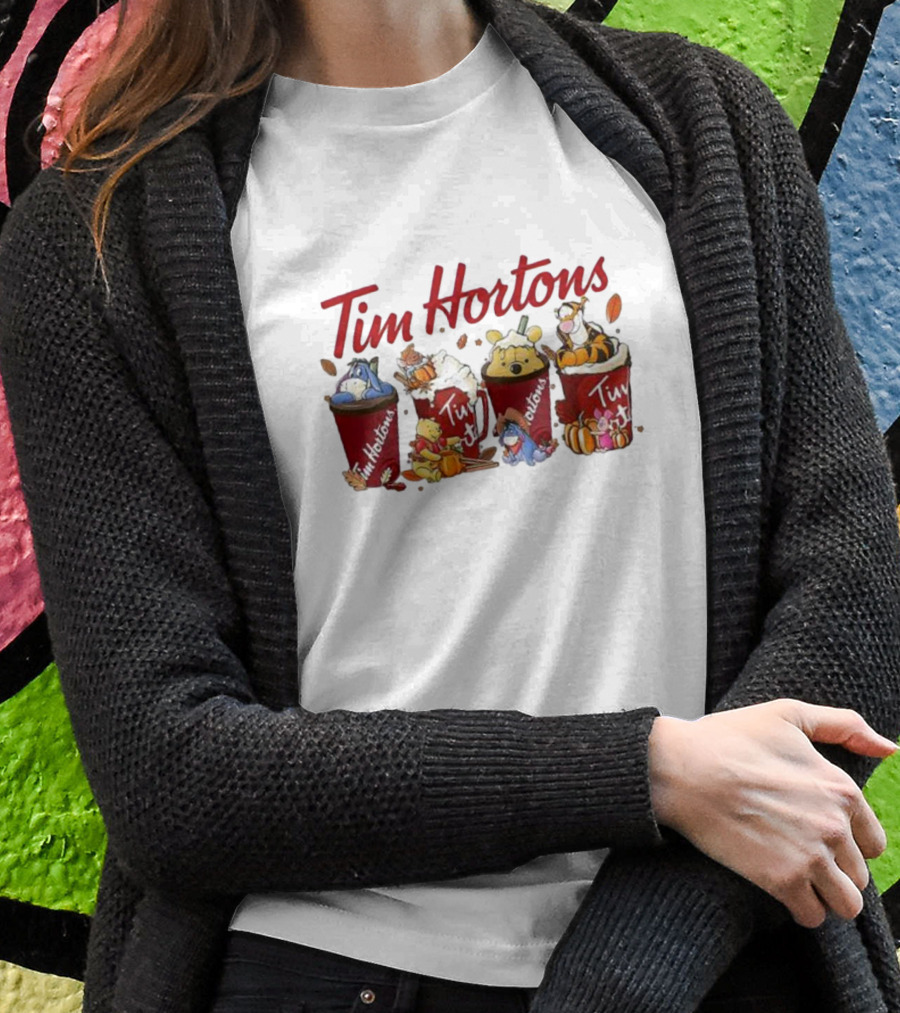 Winnie-The-Pooh Tim Hortons Coffee With Eeyore Piglet And Tigger T-Shirt