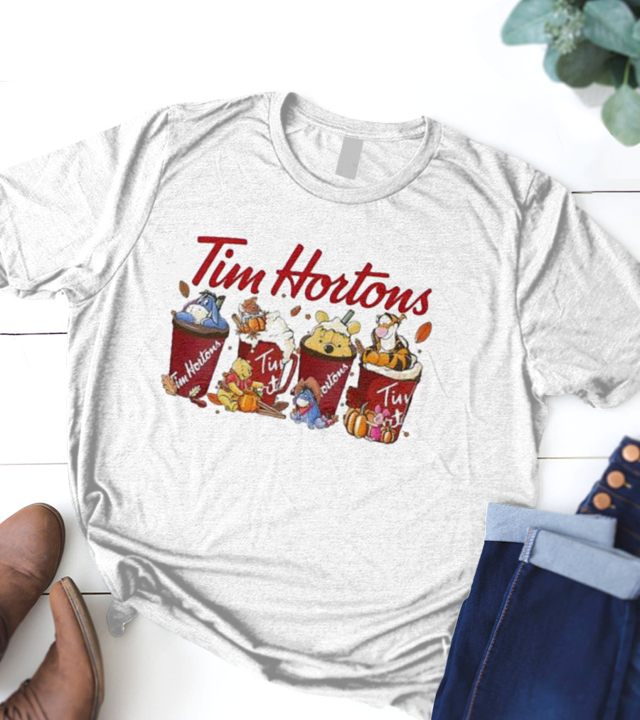 Winnie-The-Pooh Tim Hortons Coffee With Eeyore Piglet And Tigger T-Shirt