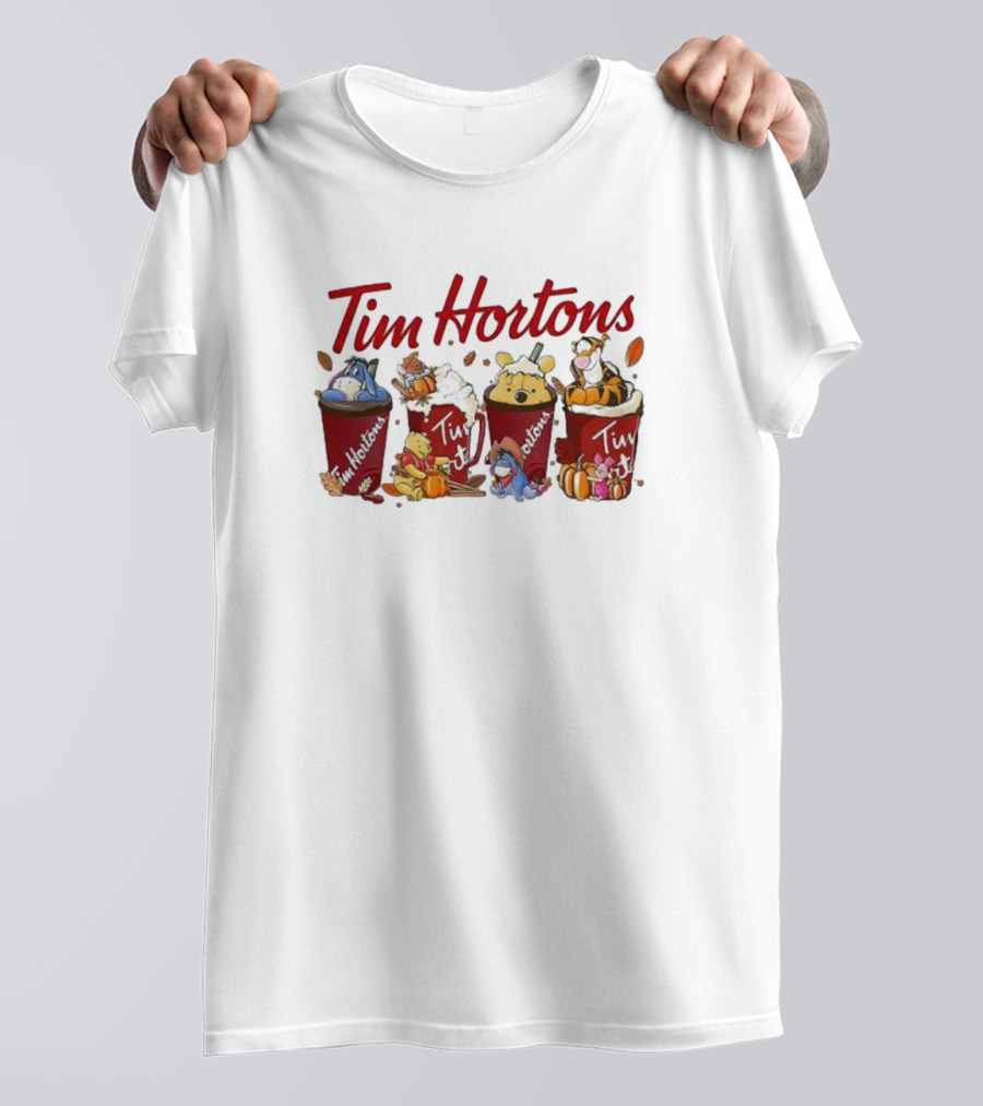 Winnie-The-Pooh Tim Hortons Coffee With Eeyore Piglet And Tigger T-Shirt