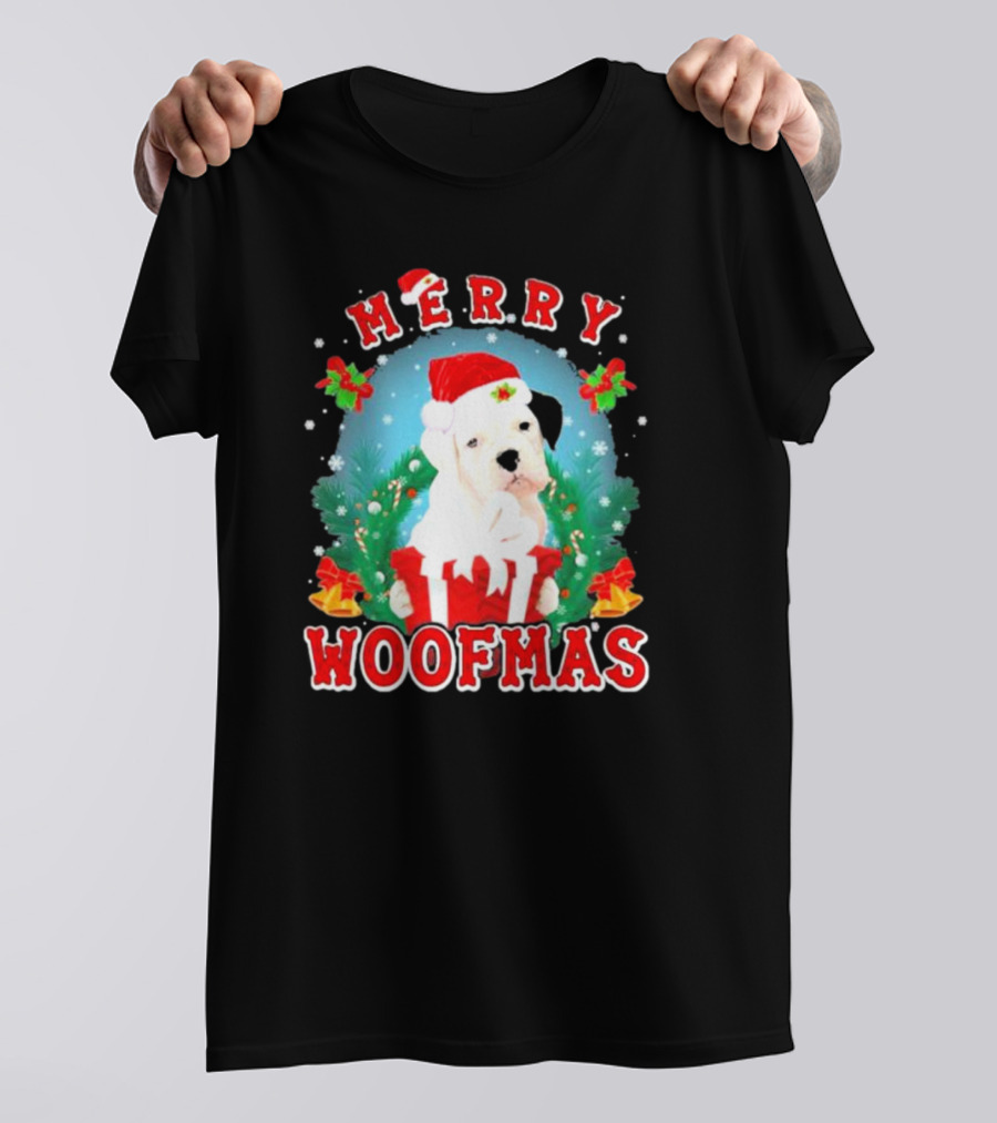 Boxer Puppy Merry Woofmas With Santa Hat And Gift T-Shirt