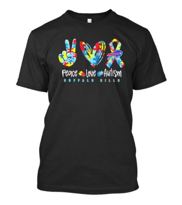 Peace Love Autism Buffalo Bills NFL Puzzle Ribbons T-Shirt