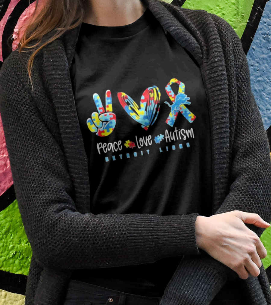 Peace Love Autism Detroit Lions T-Shirt