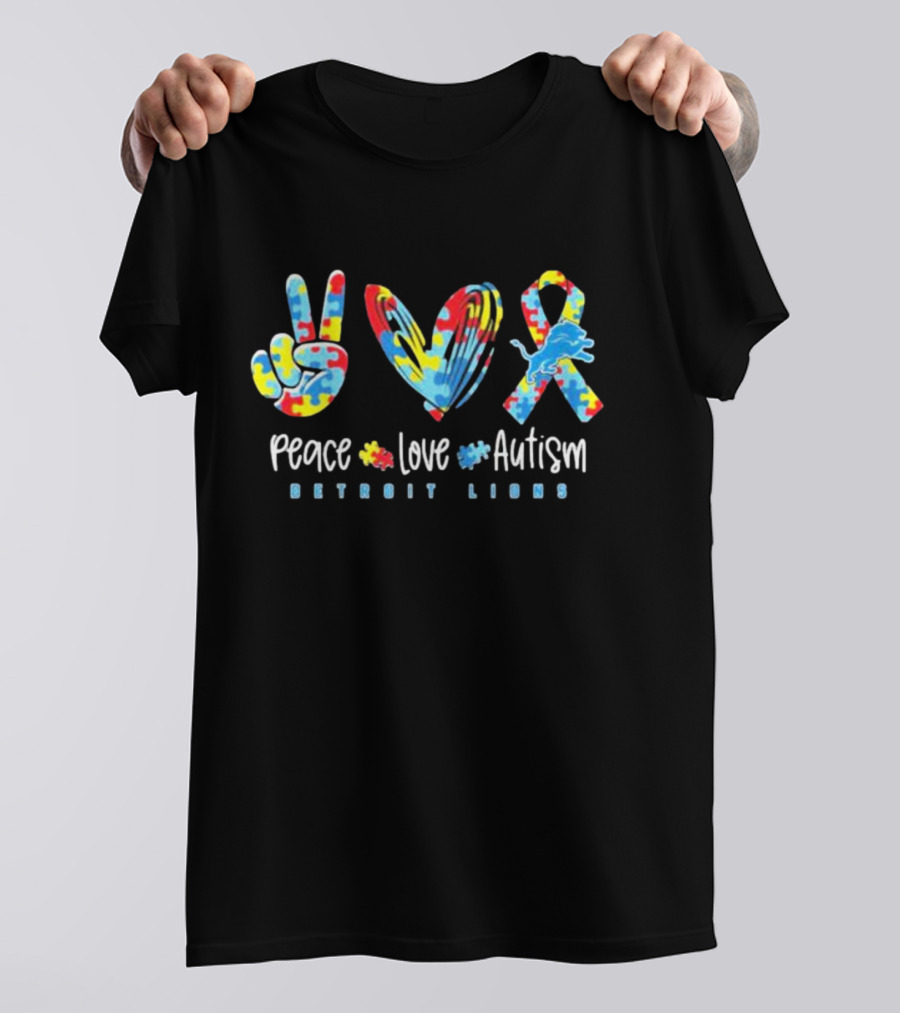 Peace Love Autism Detroit Lions T-Shirt