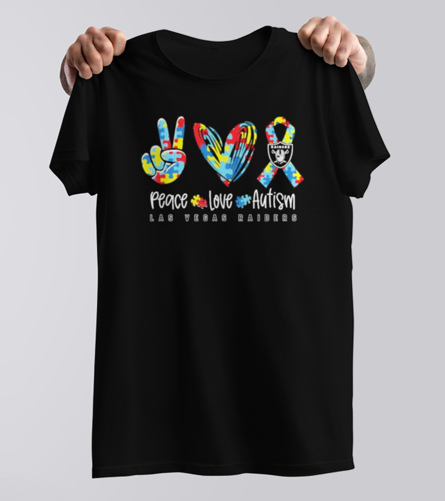 Peace Love Autism Las Vegas Raiders NFL Puzzle T-Shirt