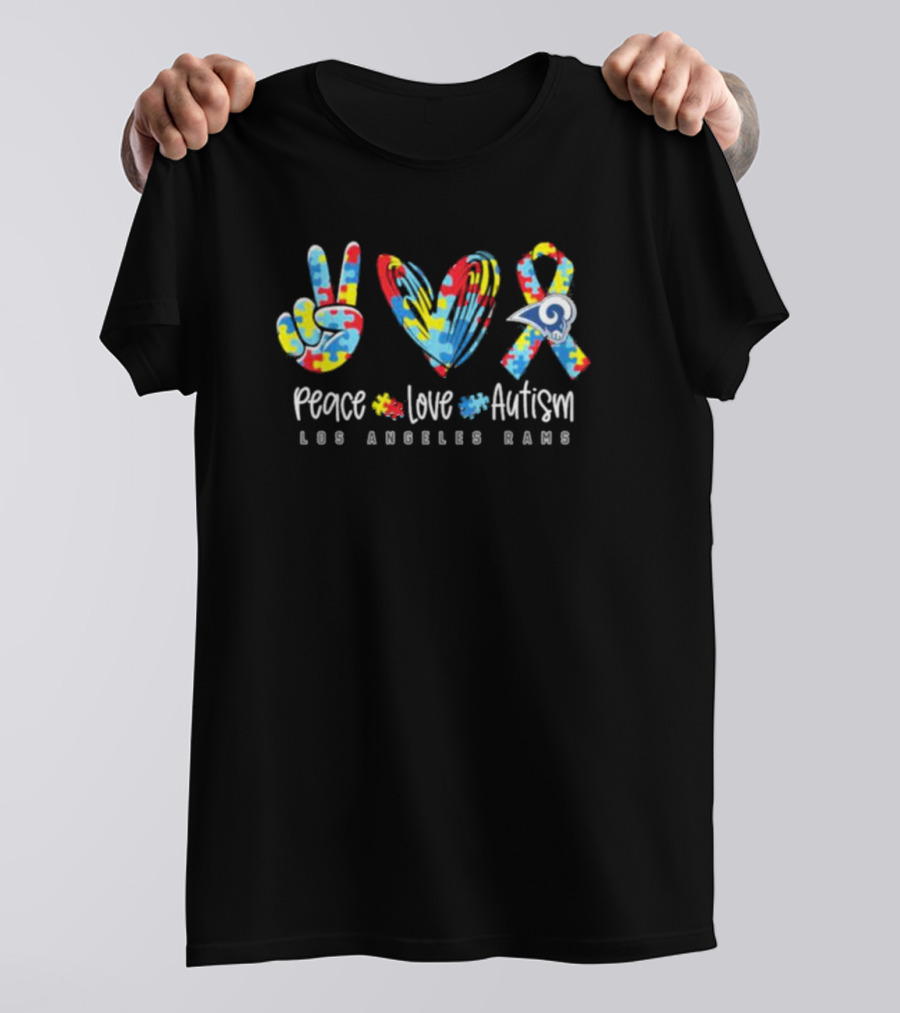 Peace Love Autism Los Angeles Rams Puzzle T-Shirt