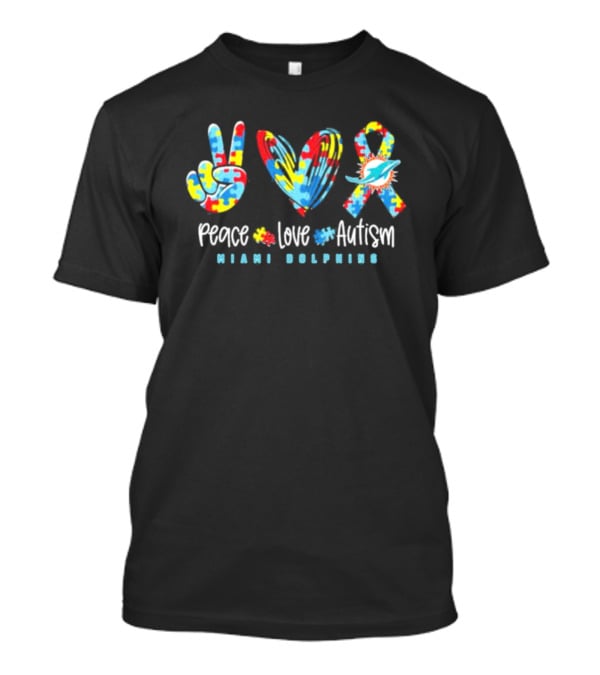 Peace Love Autism Miami Dolphins NFL Puzzle T-Shirt