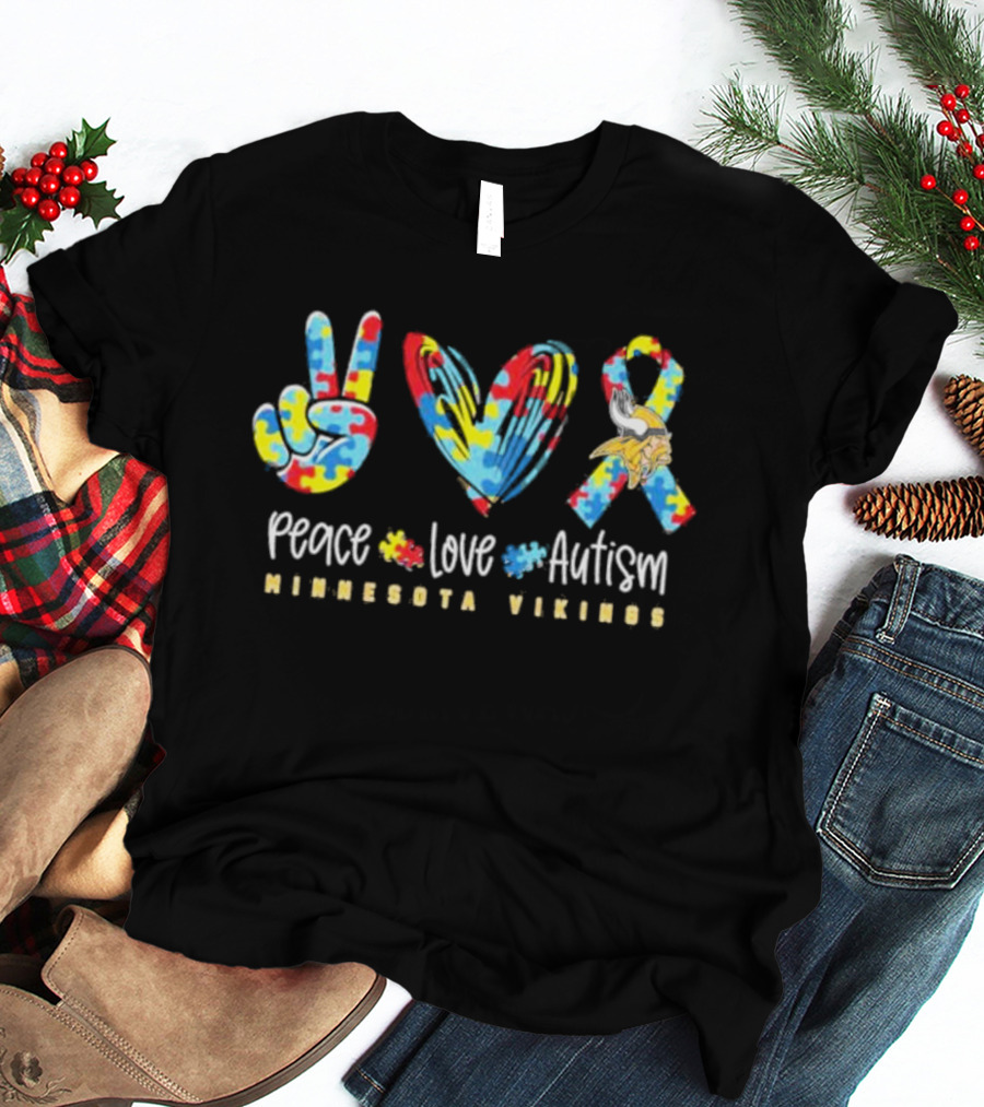 Peace Love Autism Minnesota Vikings T-Shirt