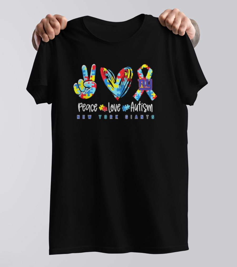 Peace Love Autism New York Giants NFL Puzzle T-Shirt