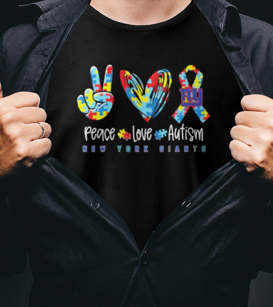 Peace Love Autism New York Giants NFL Puzzle T-Shirt