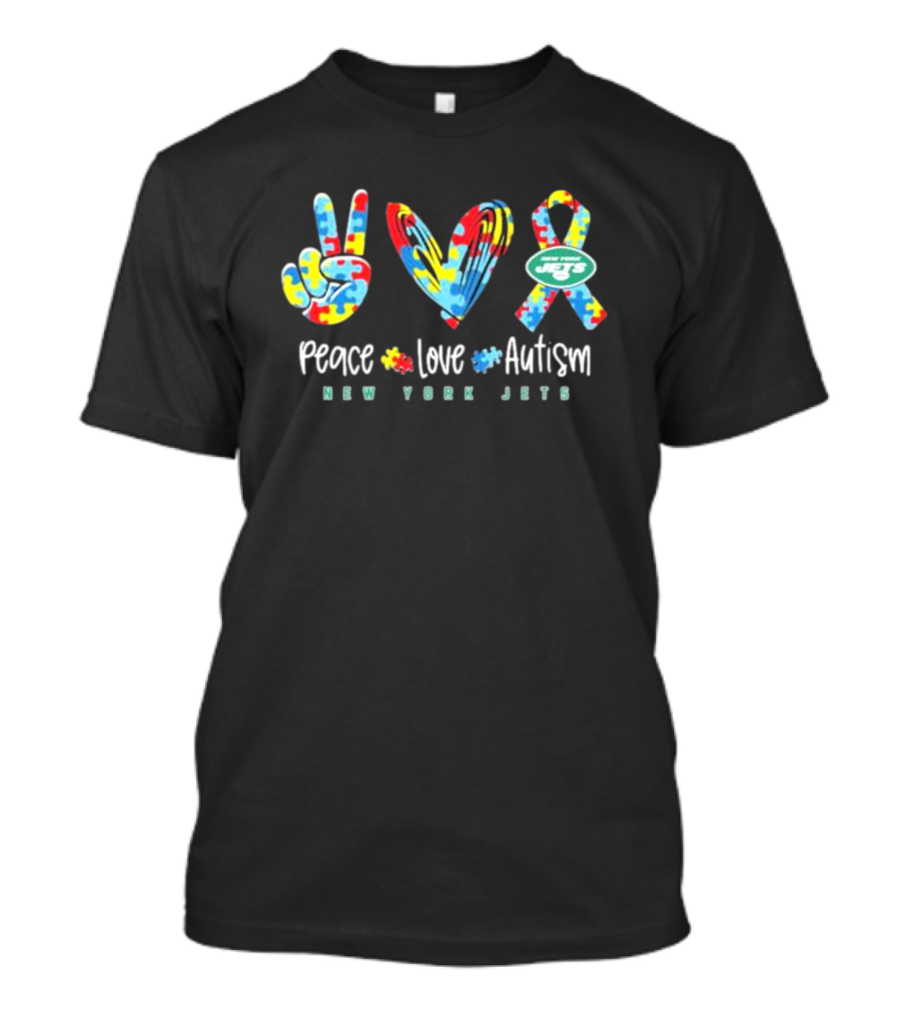 Peace Love Autism New York Jets NFL Puzzle T-Shirt