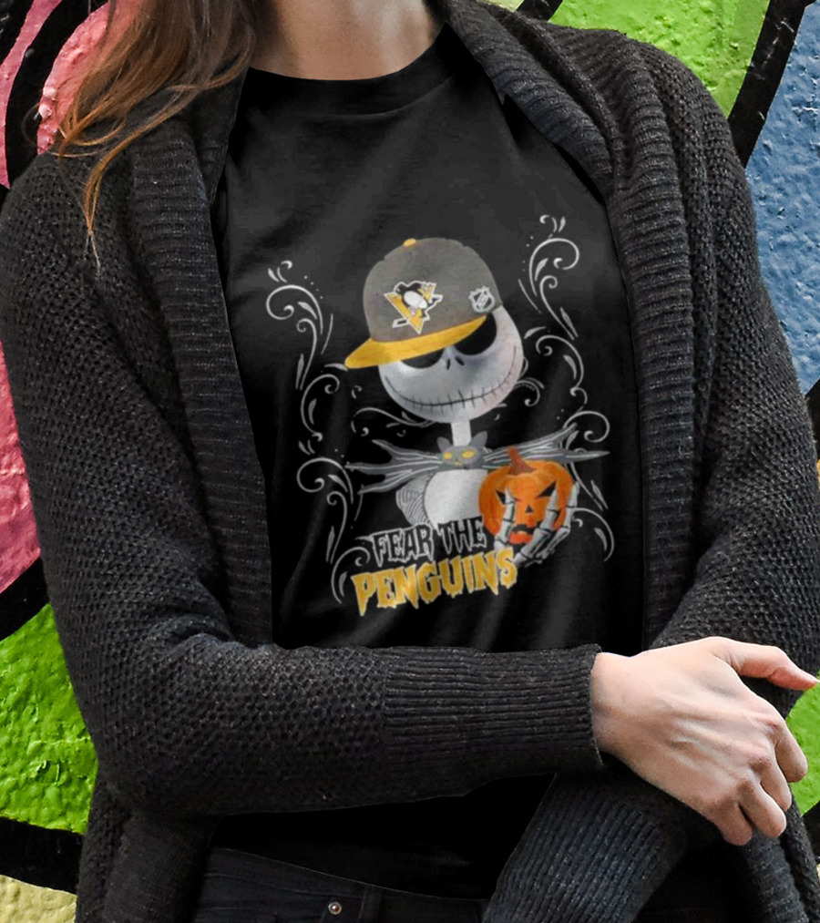 Jack Skellington Fear The Penguins Pittsburgh Halloween Pumpkin T-Shirt