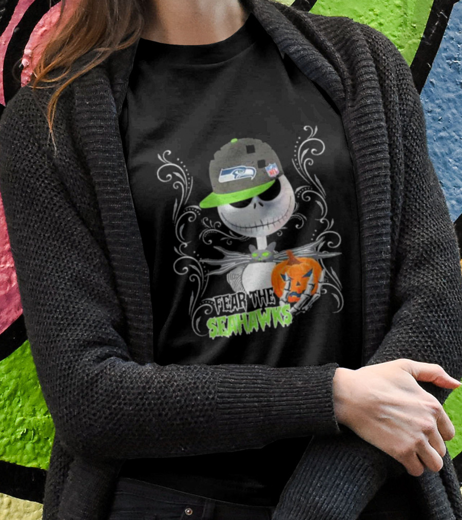 Jack Skellington Pumpkin Halloween Fear The Seattle Seahawks T-Shirt