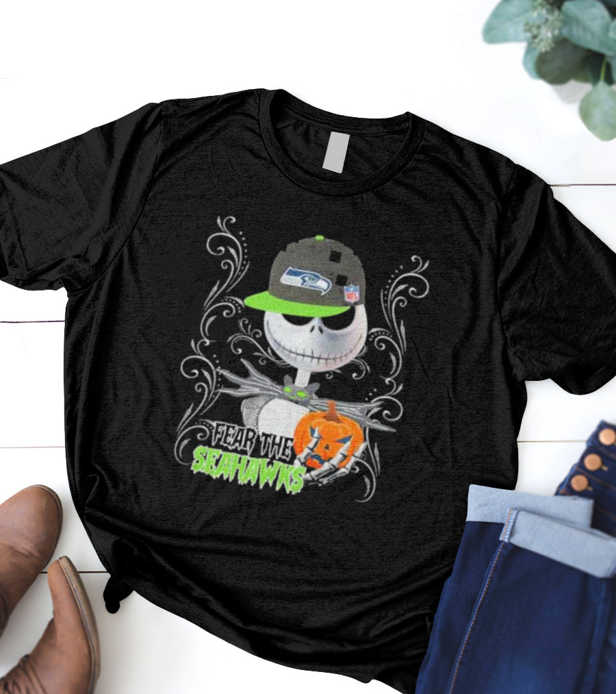 Jack Skellington Pumpkin Halloween Fear The Seattle Seahawks T-Shirt
