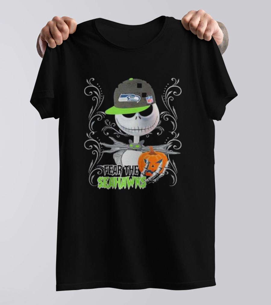 Jack Skellington Pumpkin Halloween Fear The Seattle Seahawks T-Shirt