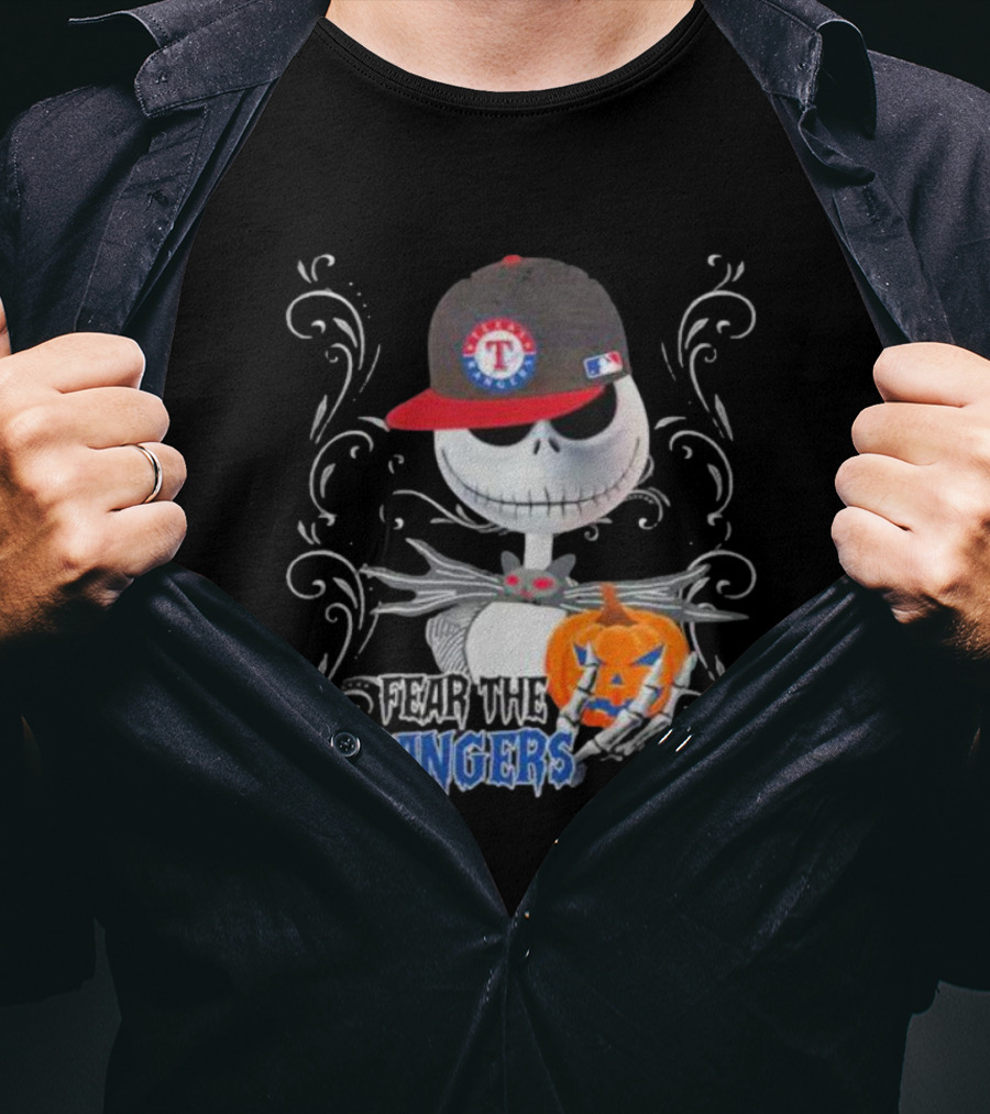 Jack Skellington Fear The Texas Rangers Halloween Pumpkin MLB Hat T-Shirt