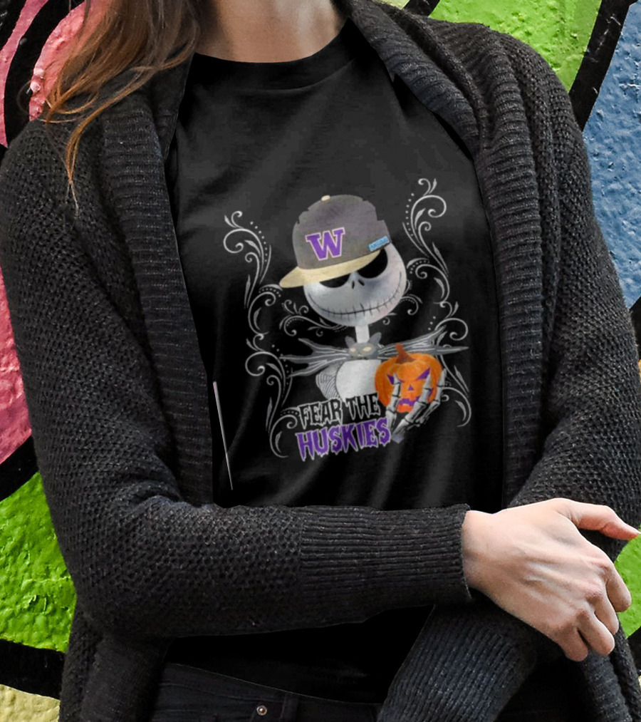 Jack Skellington Fear The Huskies Halloween Washington Pumpkin T-Shirt