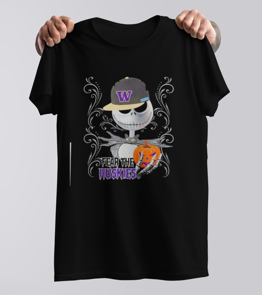 Jack Skellington Fear The Huskies Halloween Washington Pumpkin T-Shirt